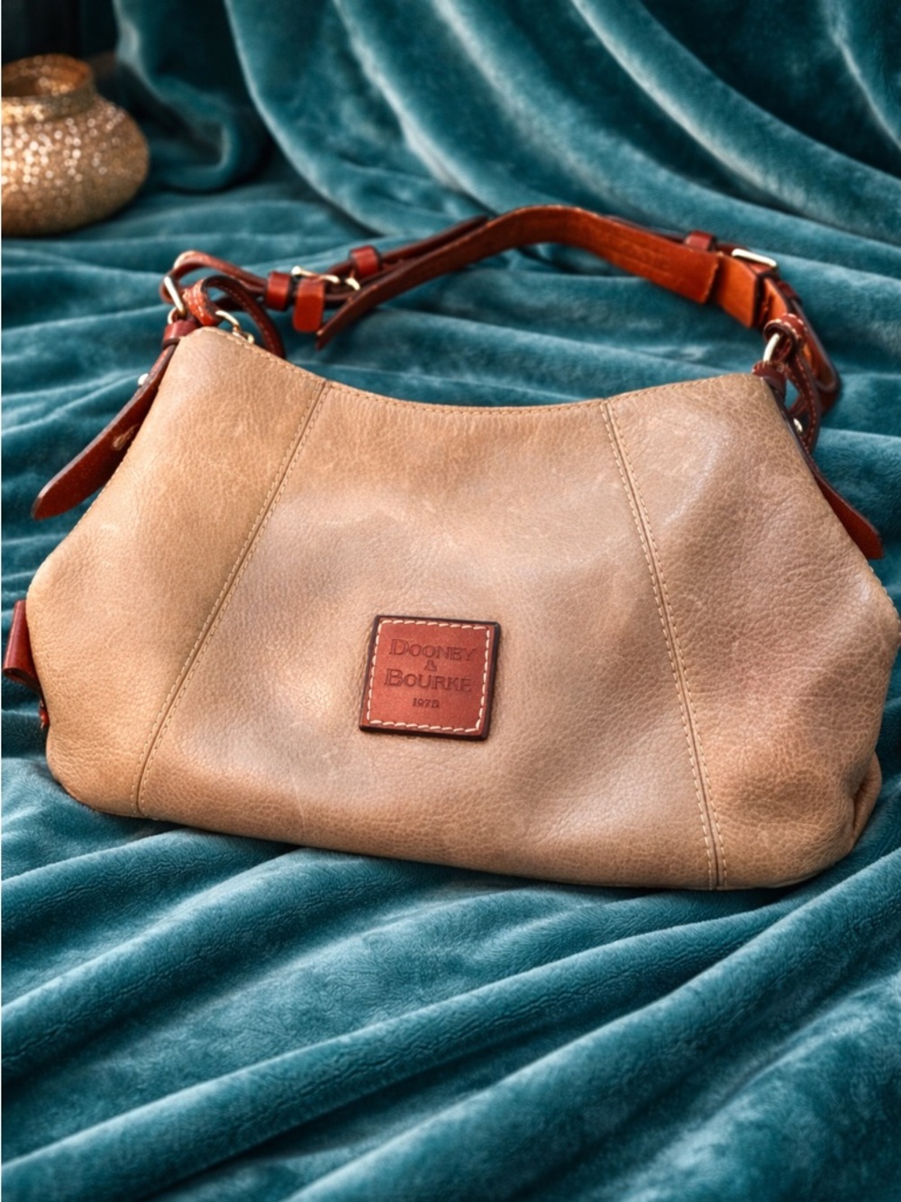 Dooney & Bourke Tan Leather Hobo with Brown Trim